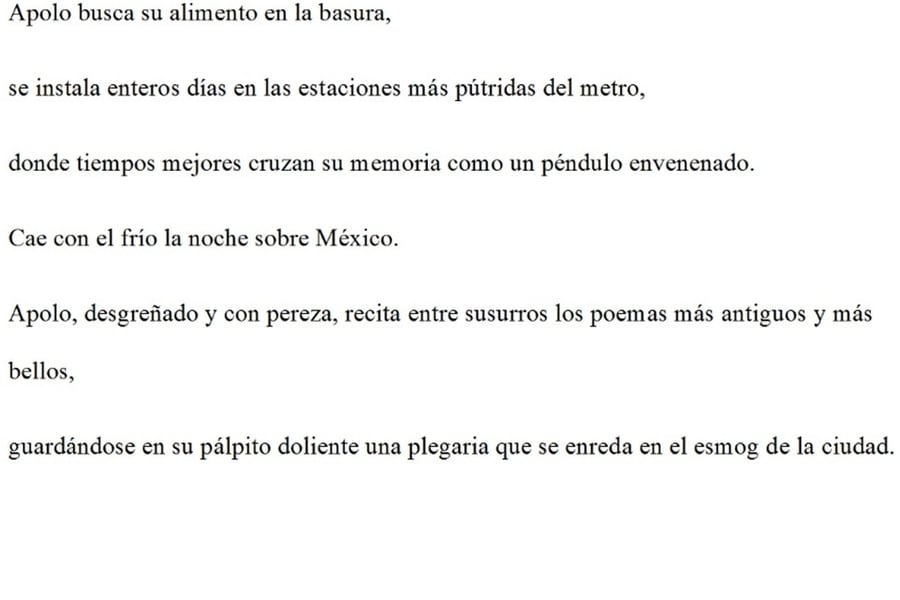 Fragmento del poema ganador "Apolo ya cansado de su cítara"