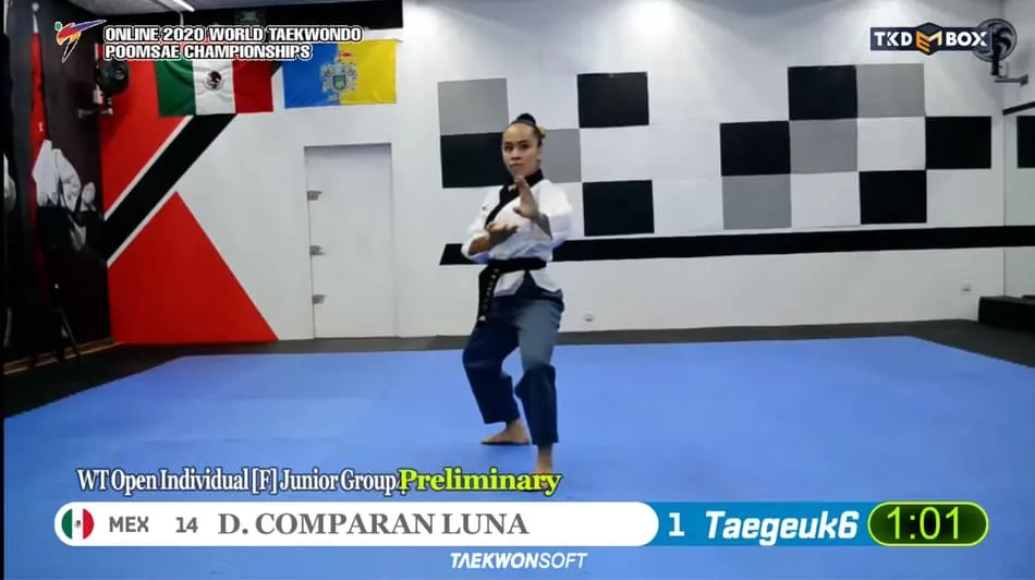 Dayra Comparan alumna de PrepaTec Guadalajara durante su participaci&oacute;n en el Online 2020 World Taekwondo Poomsae Championships
