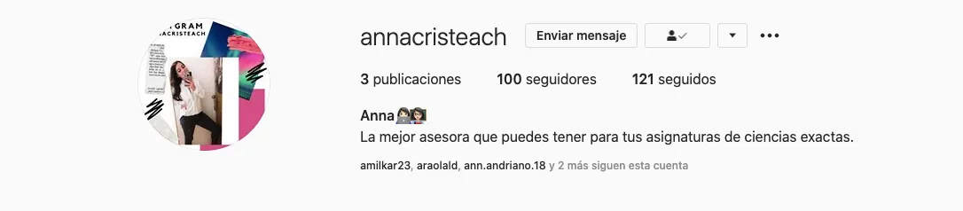 Perfil de @annacristeach, Tutor&iacute;as en l&iacute;nea de ciencias exactas