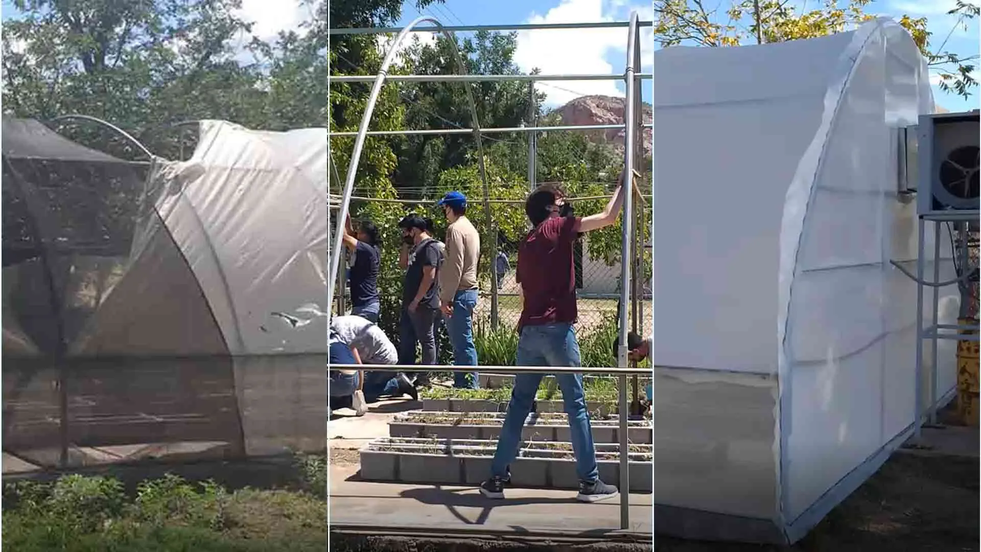 Grupo de estudiantes apoyando la renovación eléctrica del proyecto.