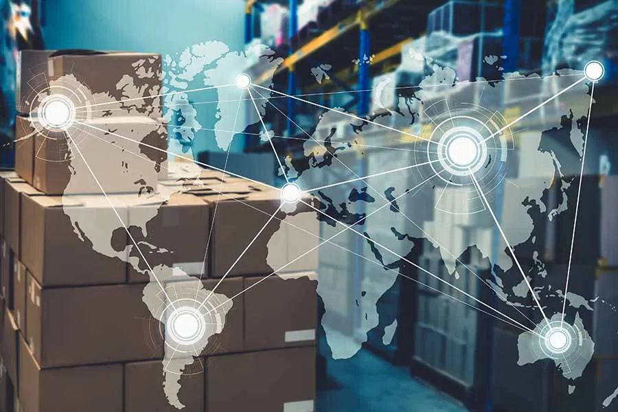 Mapa del mundo con l&iacute;neas que unen pa&iacute;ses