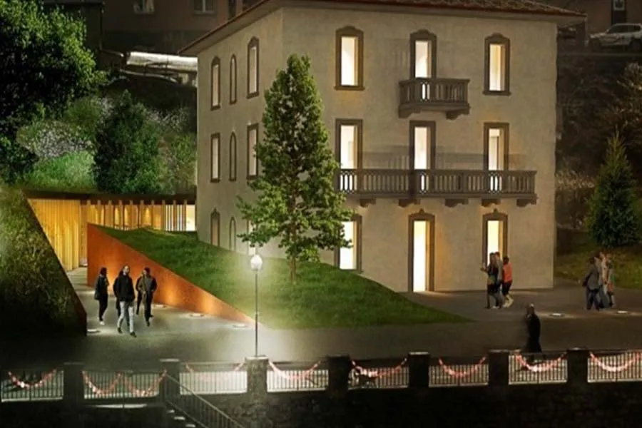 Proyección de la fachada de la Casa de la Cultura de San Giovanni Bianco, en Italia.