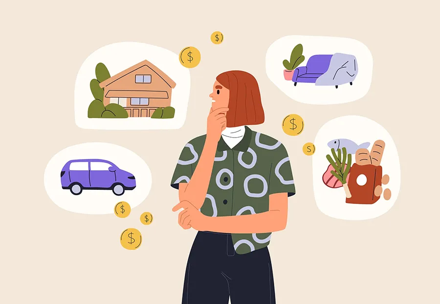 ilustraci&oacute;n mujer revisando gastos