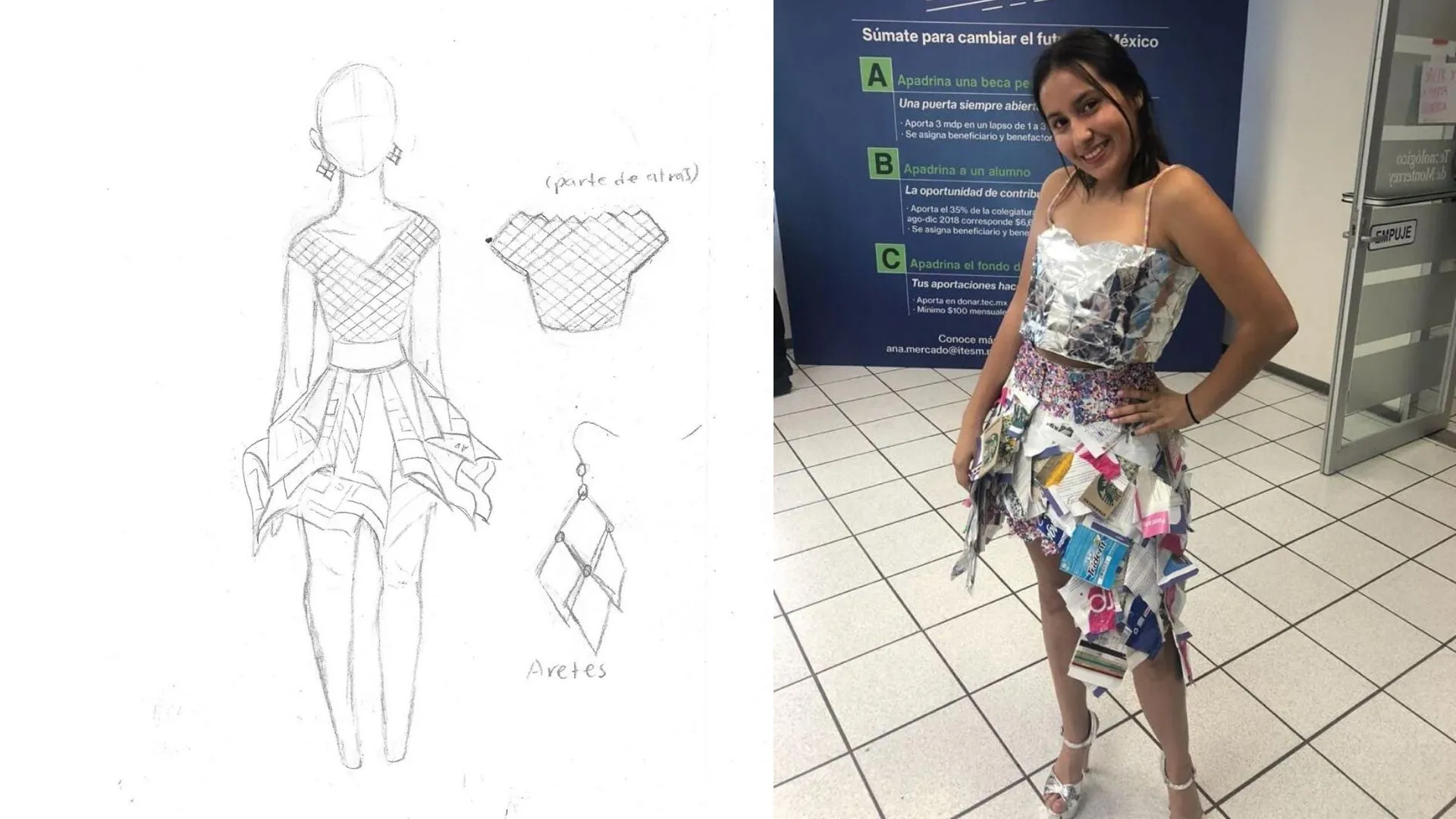 Dise&ntilde;o del vestido ganador de Ecogreen para el concurso Eco-Runway