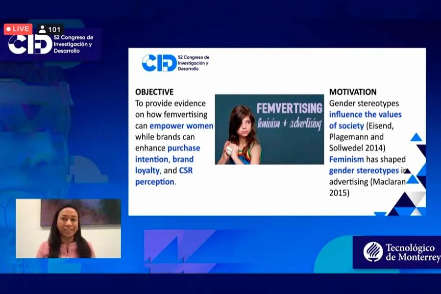 Claudia G&oacute;mez, estudiante de doctorado en la Escuela de Negocios present&oacute; la tesis llamada Empowering women through femvertising: Consumers 'perceptions, attitudes and purchase intention, con la que obtuvo el primer lugar del Doctoral Research Pitch.