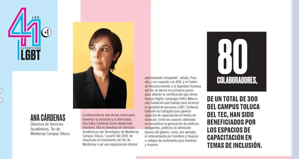 Ana C&aacute;rdenas, del Tec campus Toluca, en la lista de Ejecutivos LGBT de Expansi&oacute;n