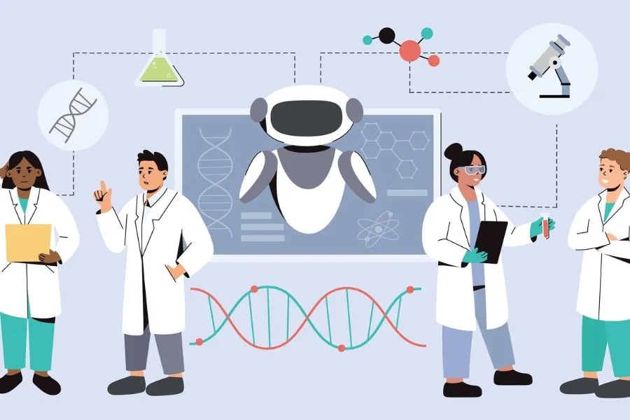 Grupo de j&oacute;venes m&eacute;dicos con IA