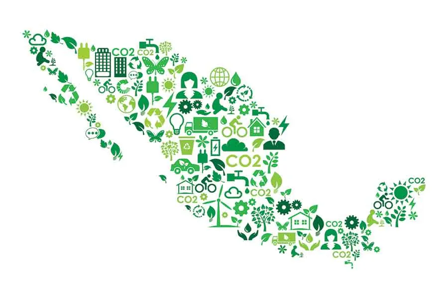 Mapa de M&eacute;xico con iconos relativos a la sustentabilidad