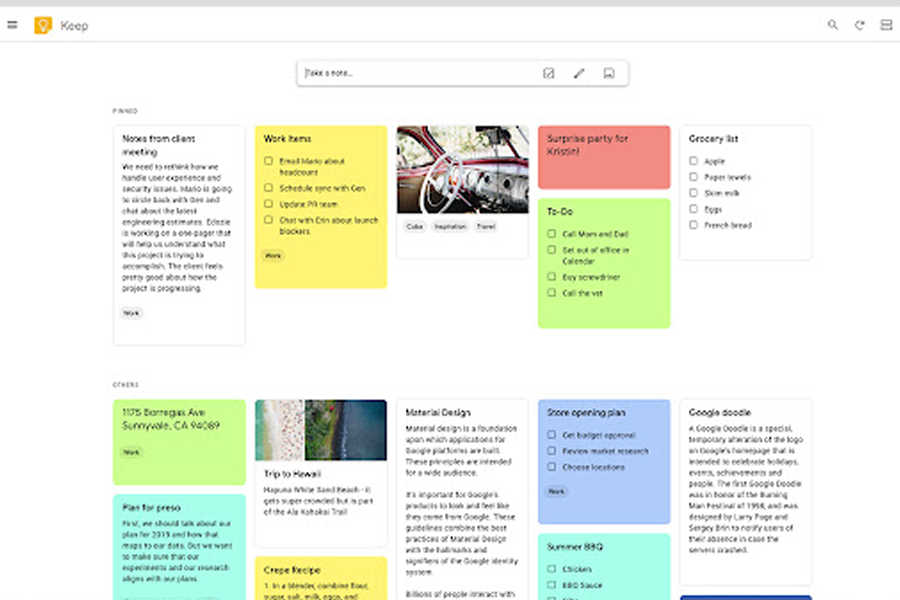 Plataforma de organizaci&oacute;n Google Keep