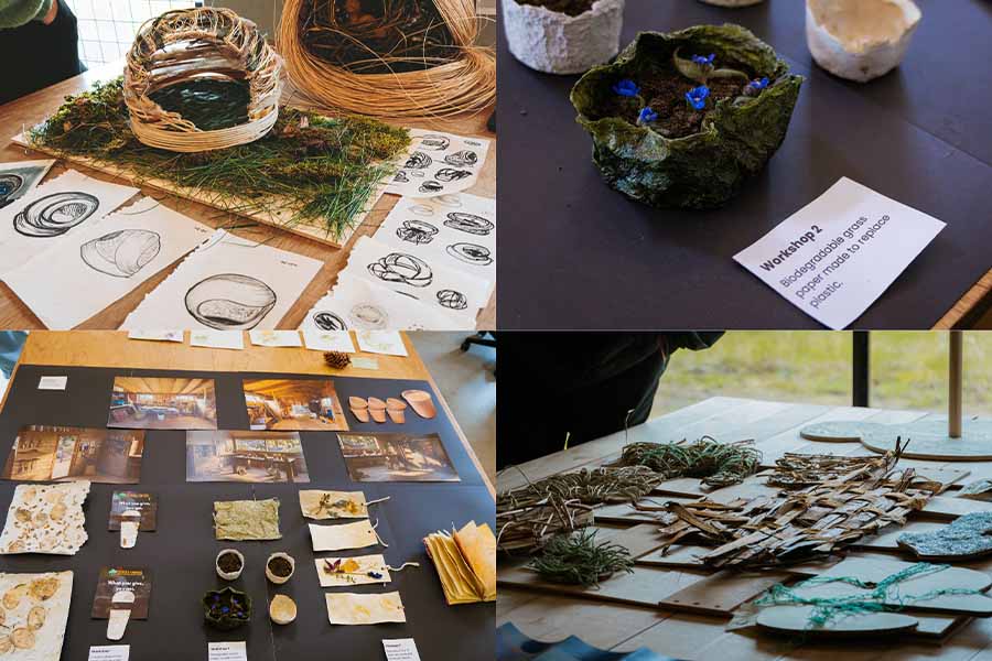 Fotos de proyectos de diseño expuestos.