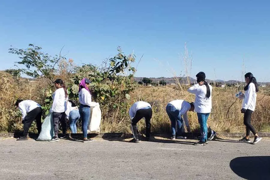 Voluntarios de Manda Verde recolectando basura durante la peregrinaci&oacute;n