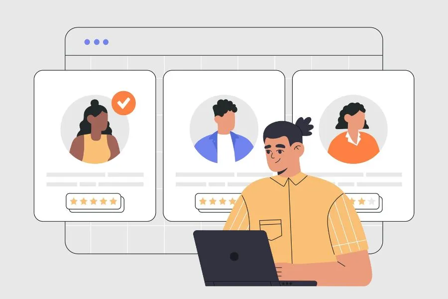 Ilustraci&oacute;n de joven con red de contactos