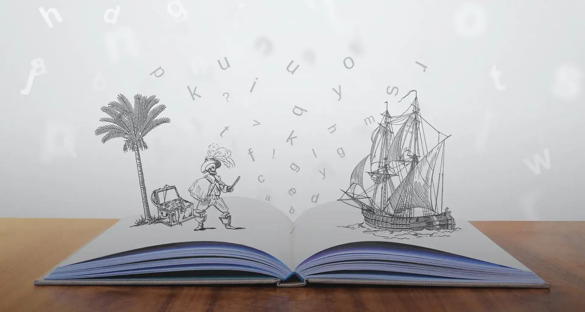 Libro abierto con dibujos que cuentan una historia.