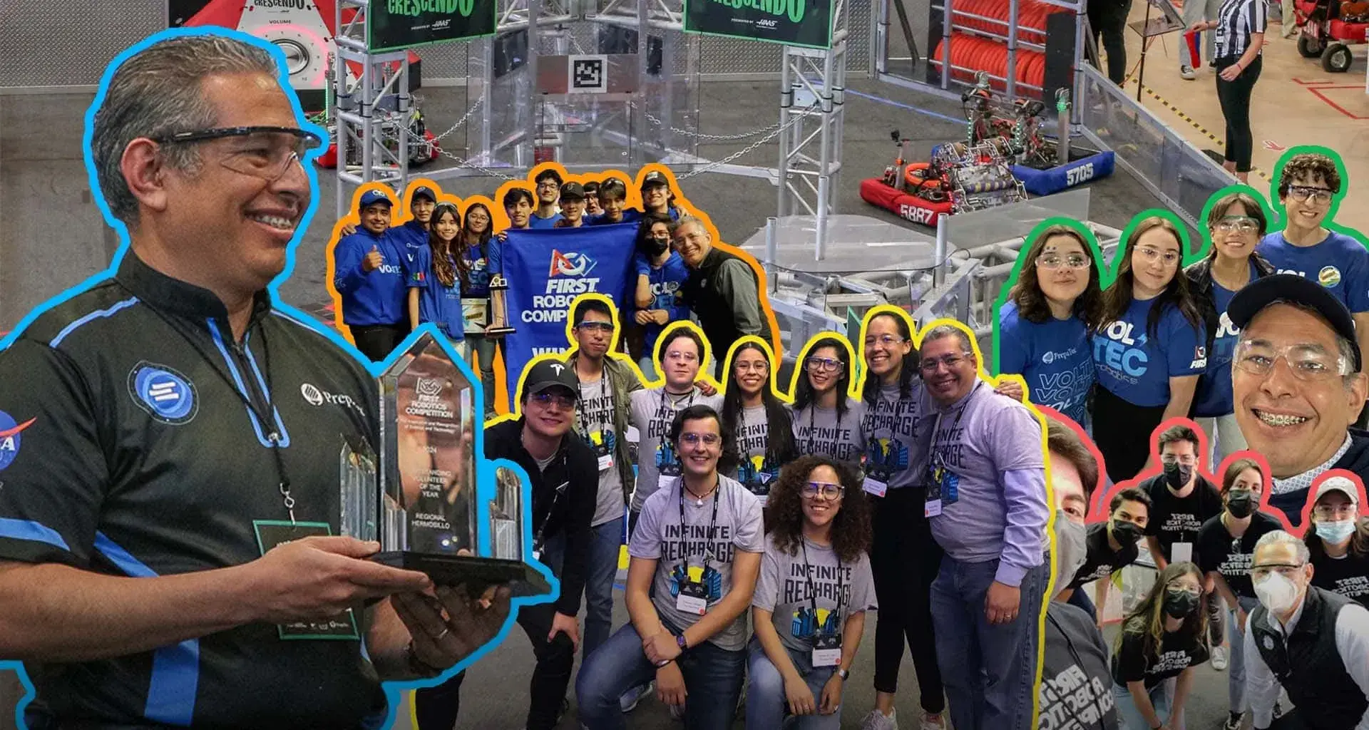 Montaje de fotos de Rodrigo Ponce en FIRST a través de los años