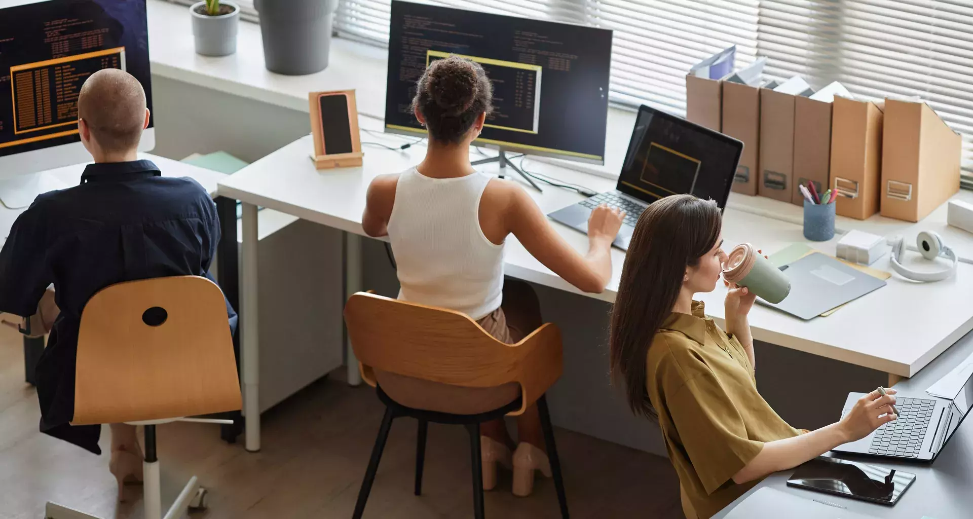 Generation Z's job expectations. Young people working in a company.