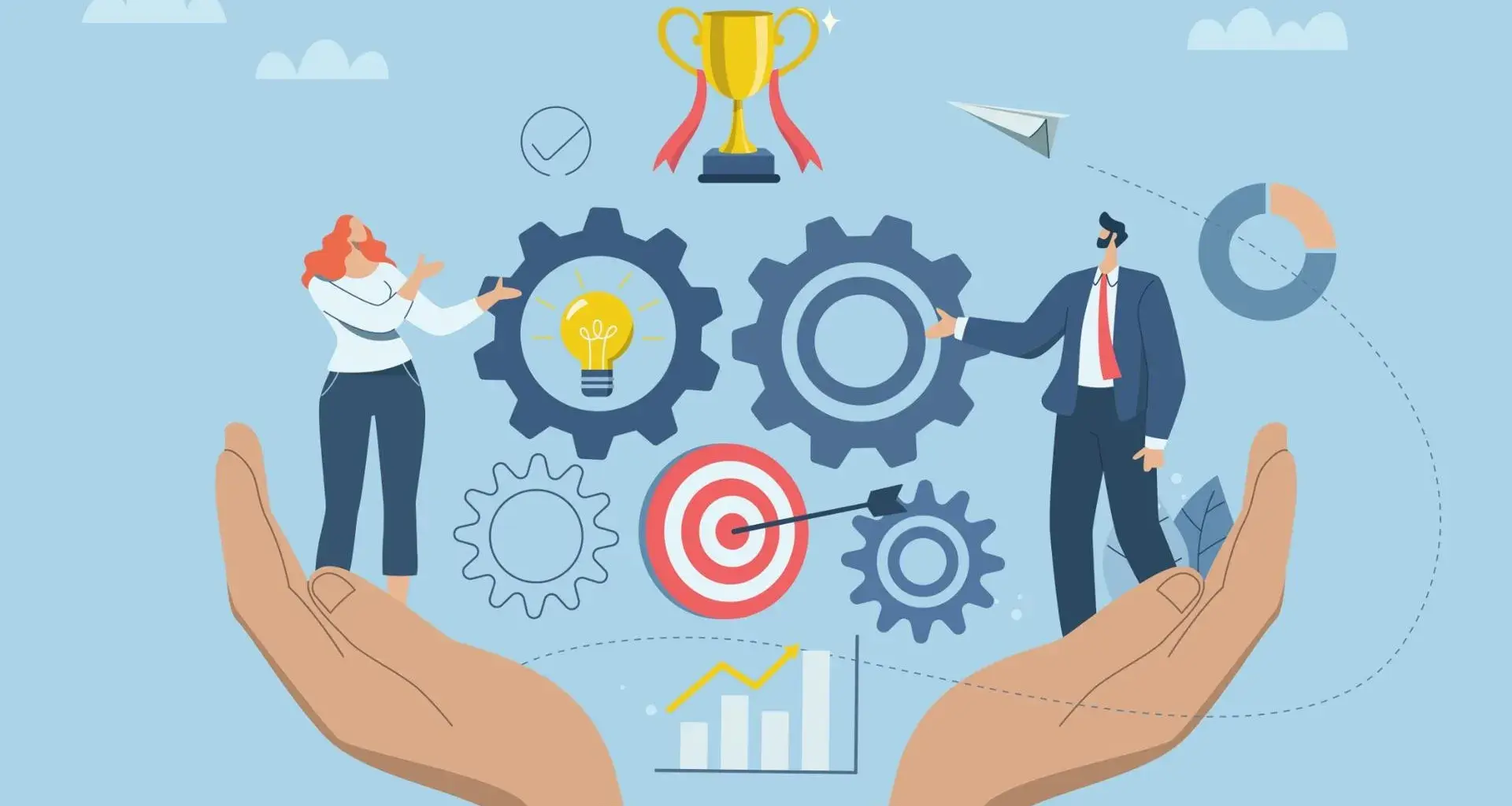 Líder con idea para desarrollar procesos de negocio o investigar nuevos proyectos innovadores, concepto de resolución de problemas y gestión efectiva, Empresario a gran escala controlando el mecanismo de negocio
