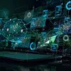 Digital illustration of artificial intelligence, cloud computing, and data, featuring a virtual brain and technological elements, representing free Oracle University courses for the Tec de Monterrey community.