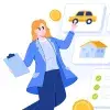 ilustracion de mujer evaluando gastos de casa, carro, etc