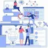 Ilustración sobre cursos en línea y aprendizaje digital con certificaciones, personas estudiando y desarrollando habilidades profesionales.