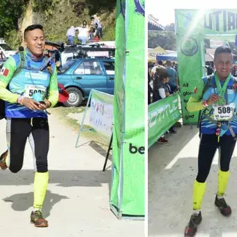 Bernabé en su llegada a la meta del ultra trail Utiaq